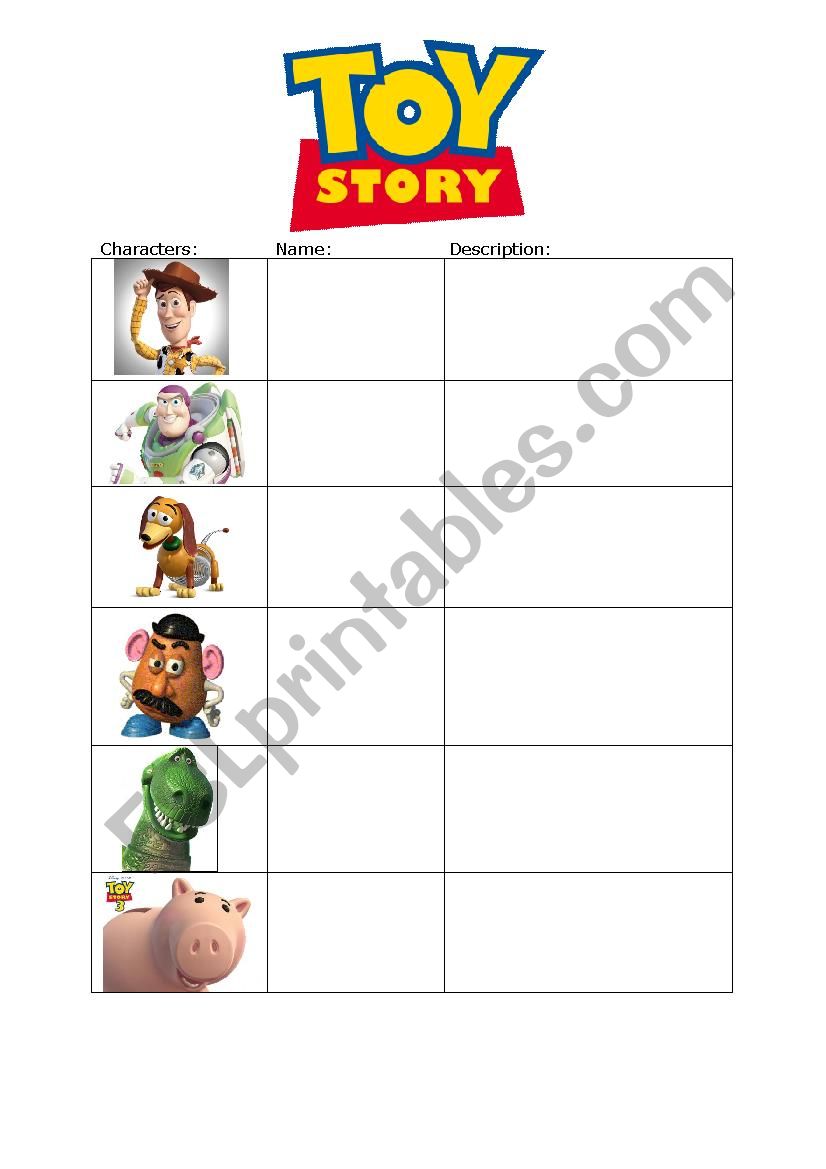 Toy Story Characters worksheet