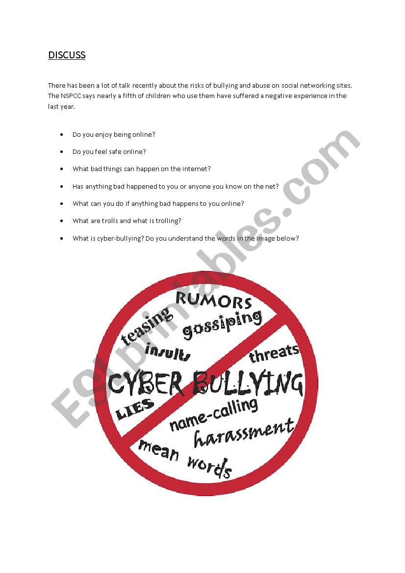 Cyberbullying worksheet