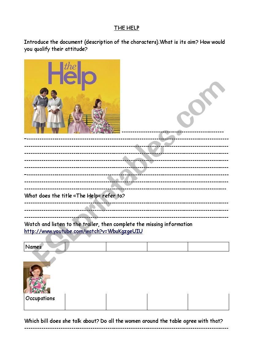 The Help and Jim Crow Laws worksheet