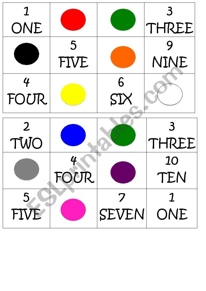 Bingo: Numbers and Colours worksheet