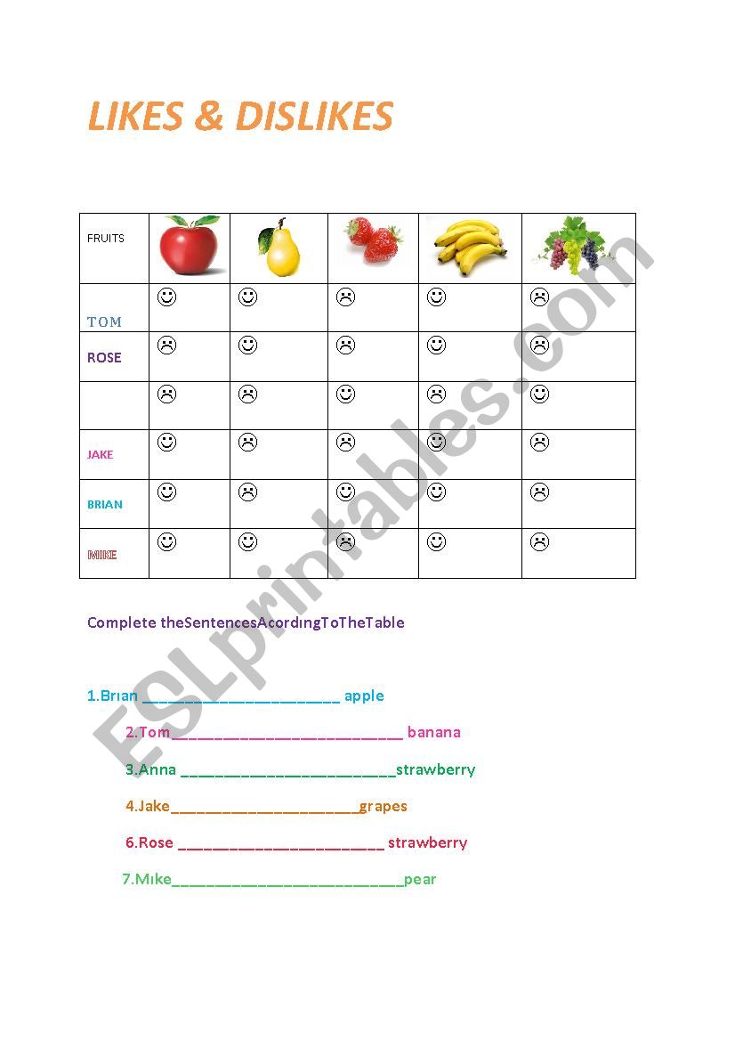 LIKES&DISLIKES worksheet