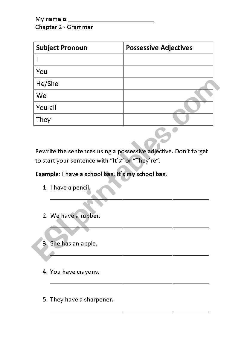 Possessive Adjectives worksheet