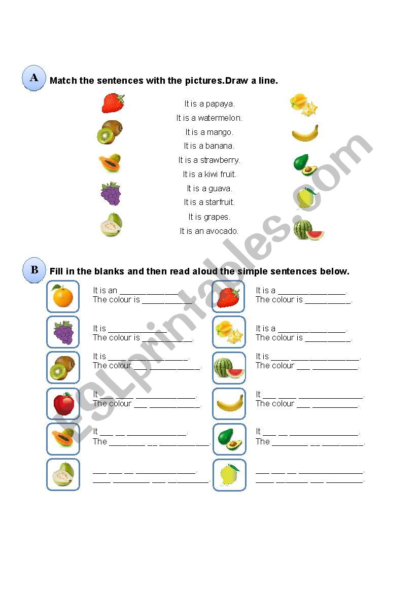 Fruits and Colours worksheet