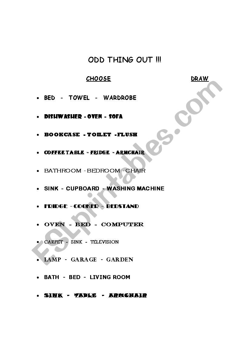 ODD THING OUT worksheet