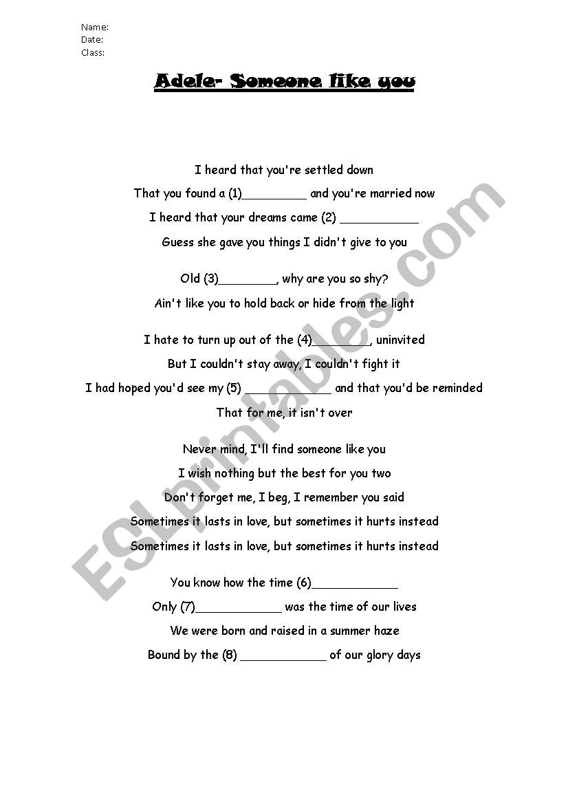 Adele-Someone like you worksheet