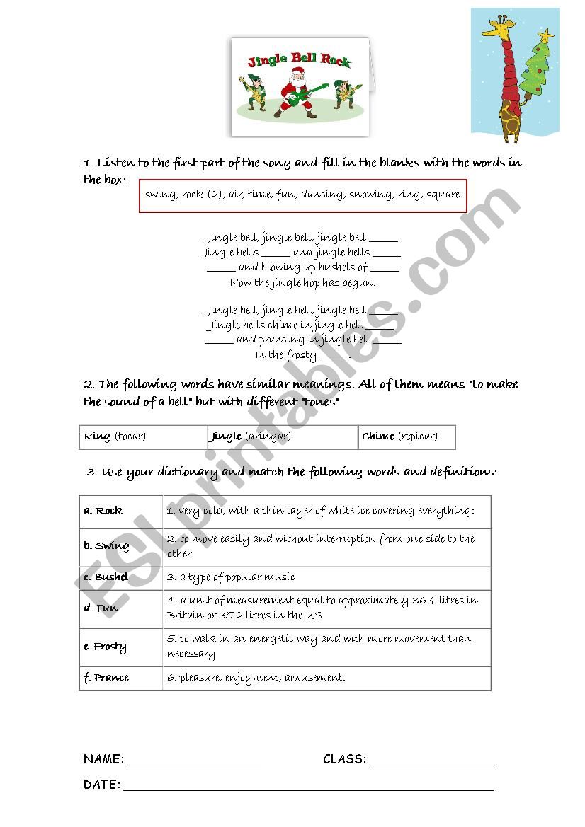 Jingle Bell Rock activities worksheet