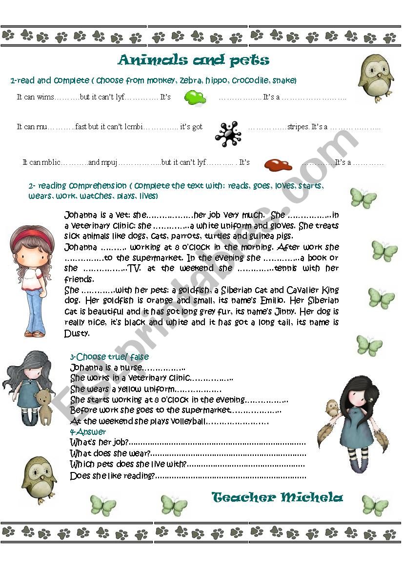 Animals and pets worksheet