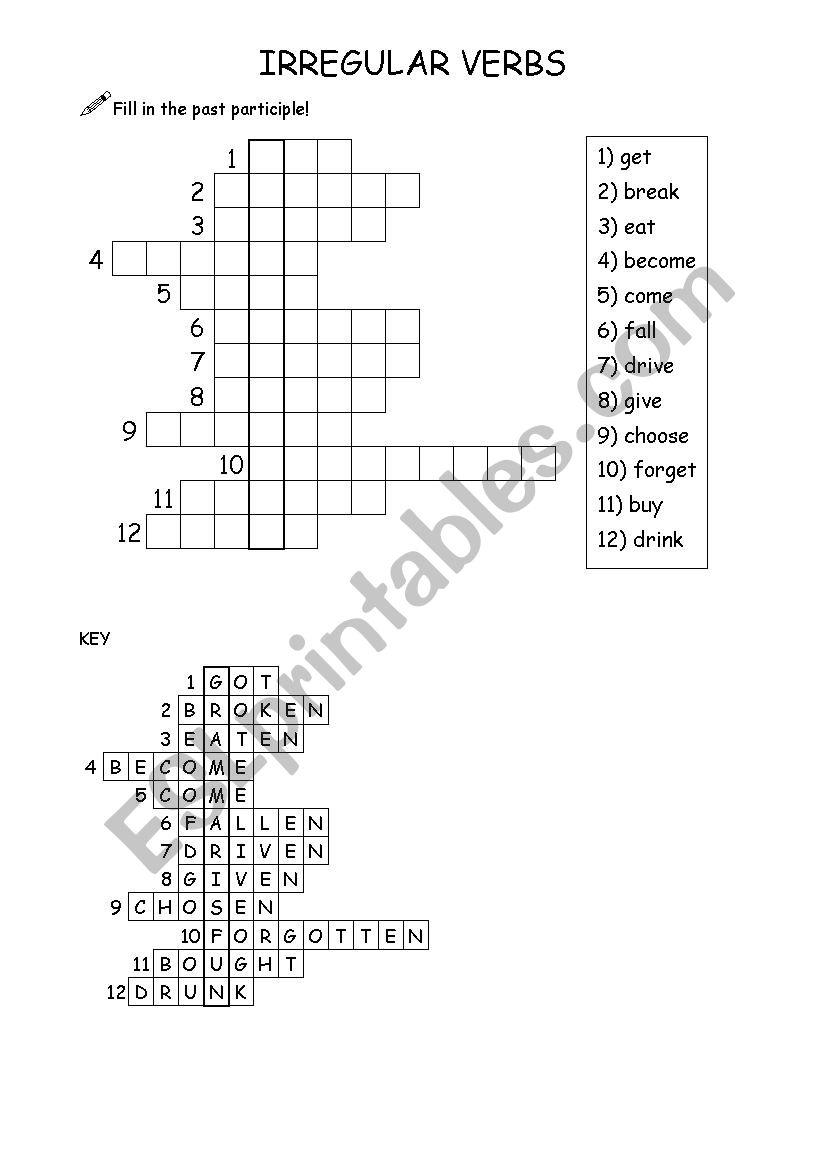 Irregular verbs quiz worksheet