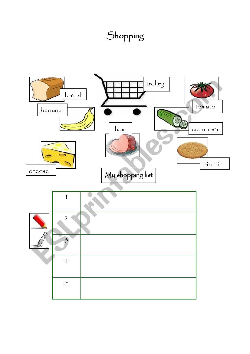 Shopping worksheet