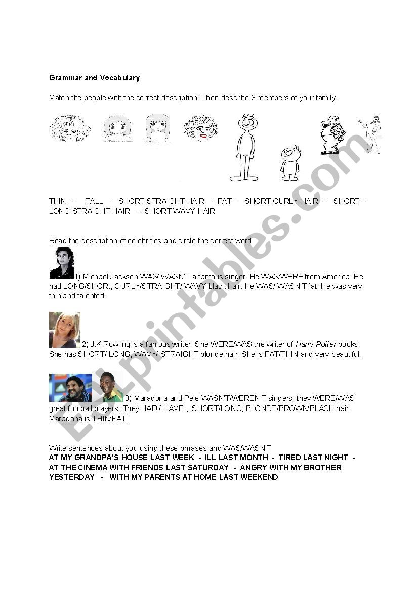 physical descriptions worksheet