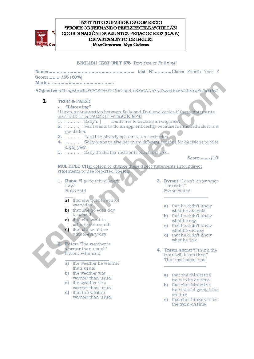 TEST worksheet