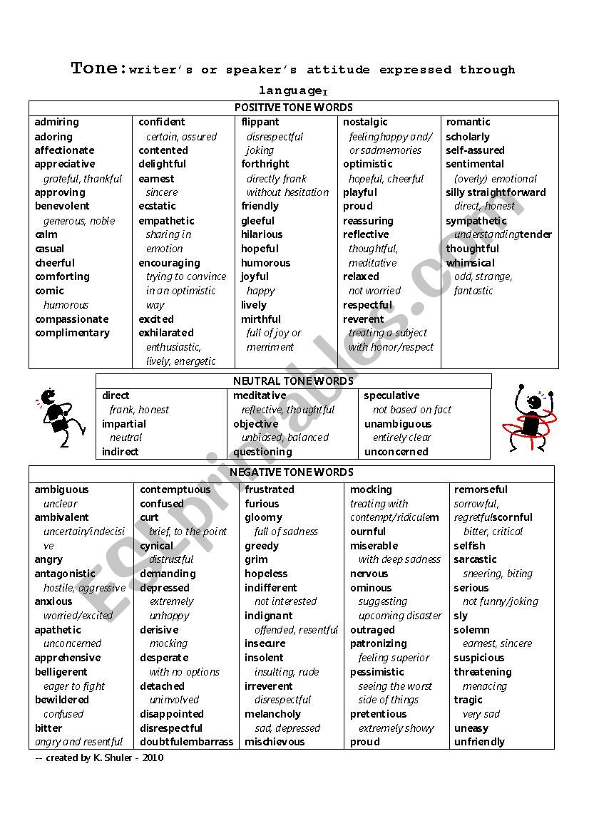 Tone Definitions worksheet