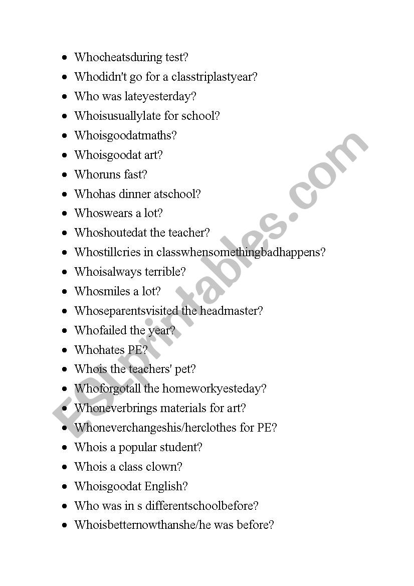 my classmates - subject questions