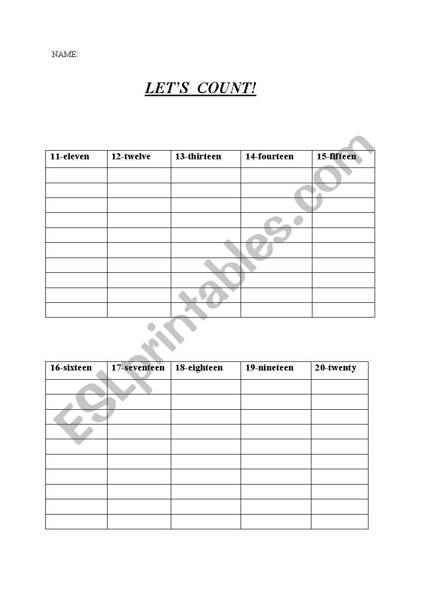 numbers11-20 worksheet