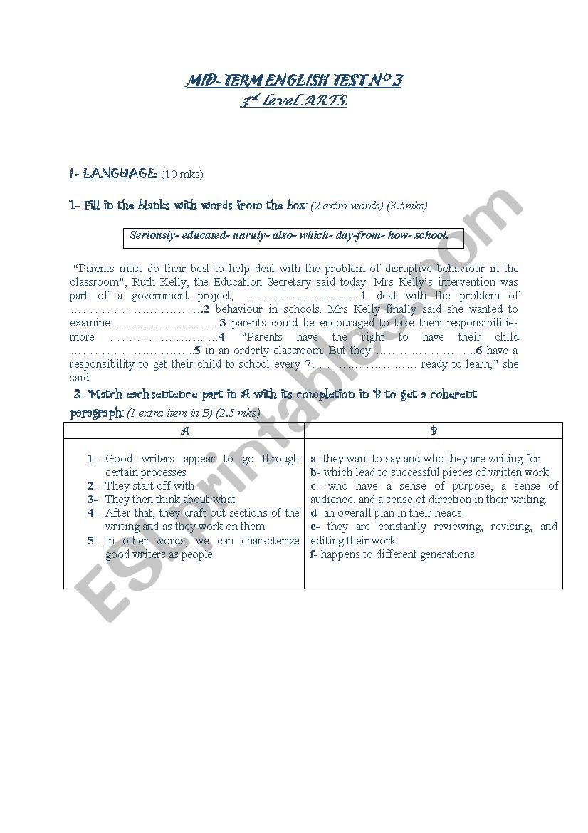 3 rd Level  Art mid term test number 3