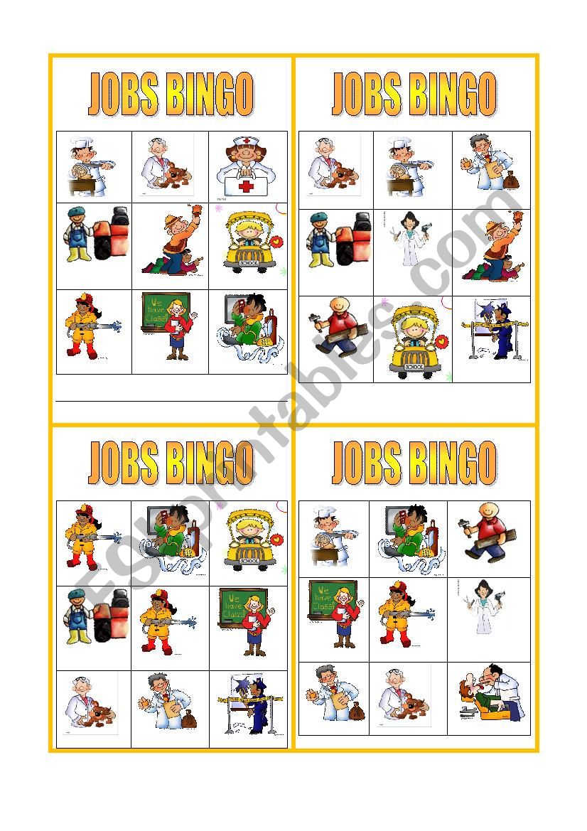 jobs bingo  worksheet