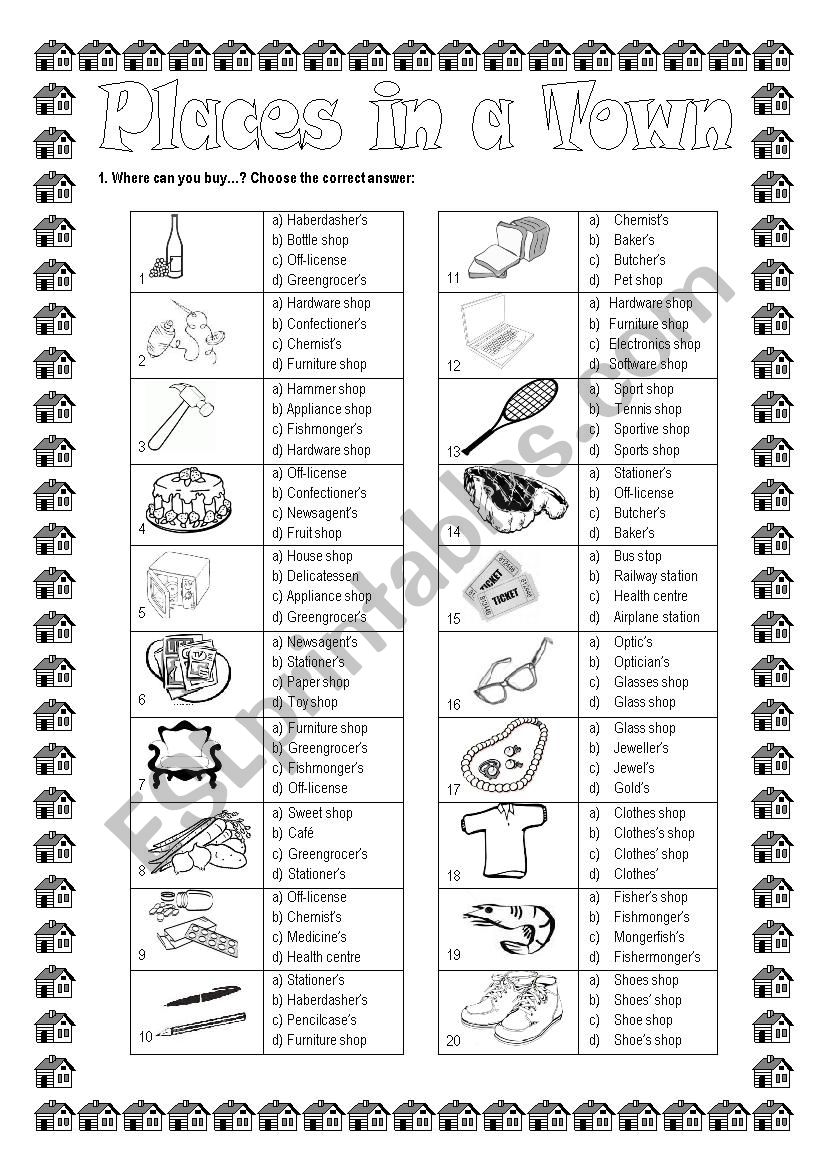 Places in town worksheet