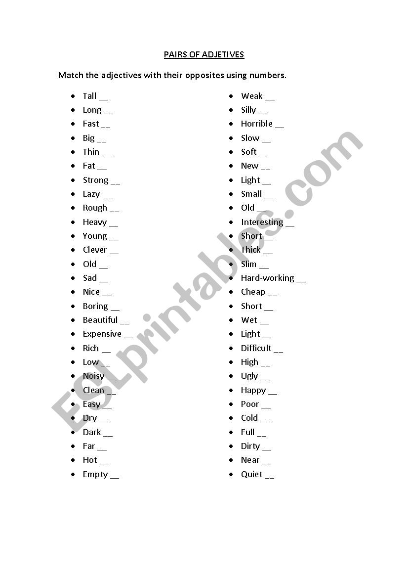 ADJETIVES TO COMPARE worksheet