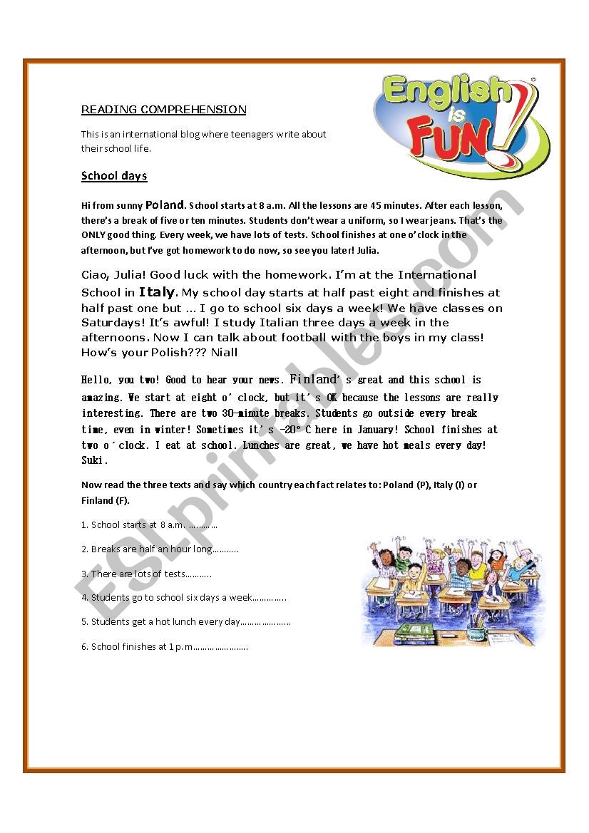 English worksheet for elementary students