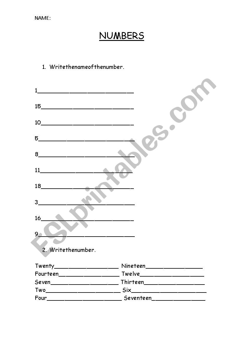 The numbers worksheet