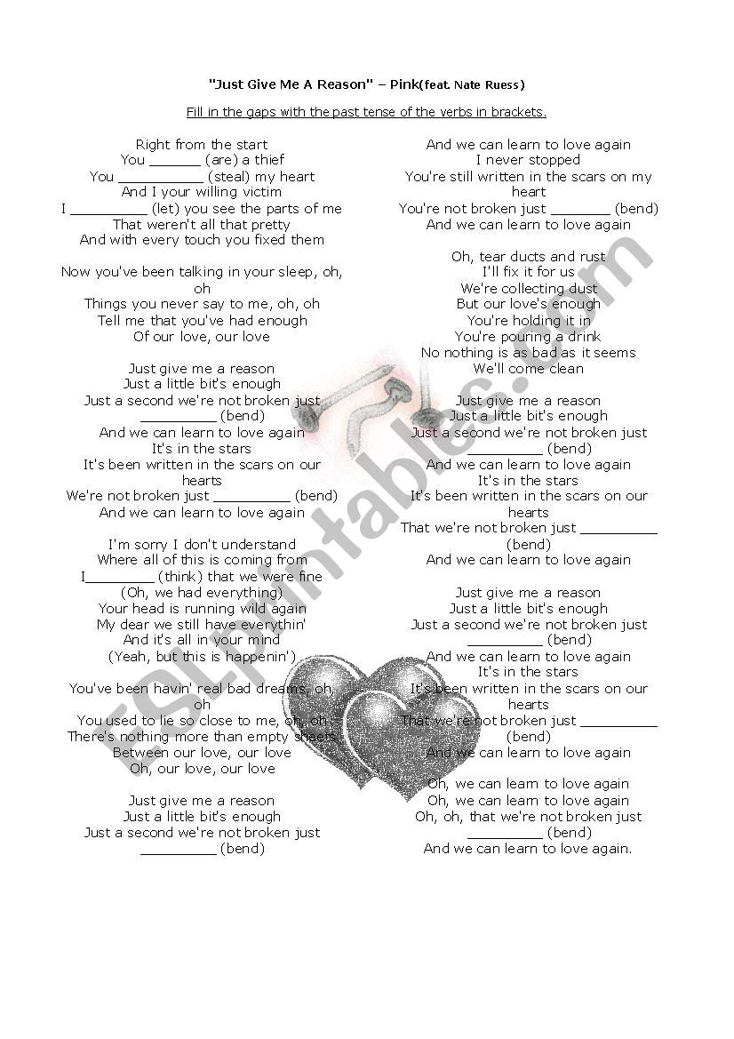 Just give me a Reason - Pink worksheet
