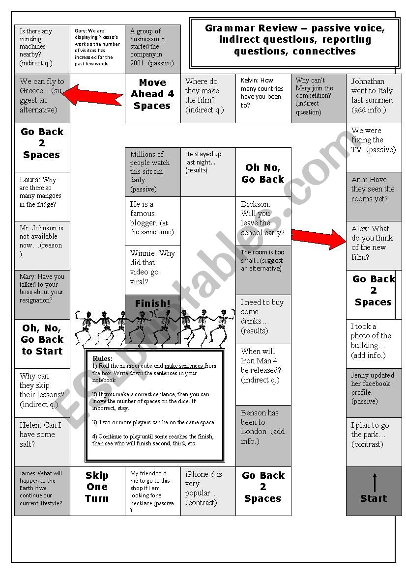 Grammar revision board game worksheet