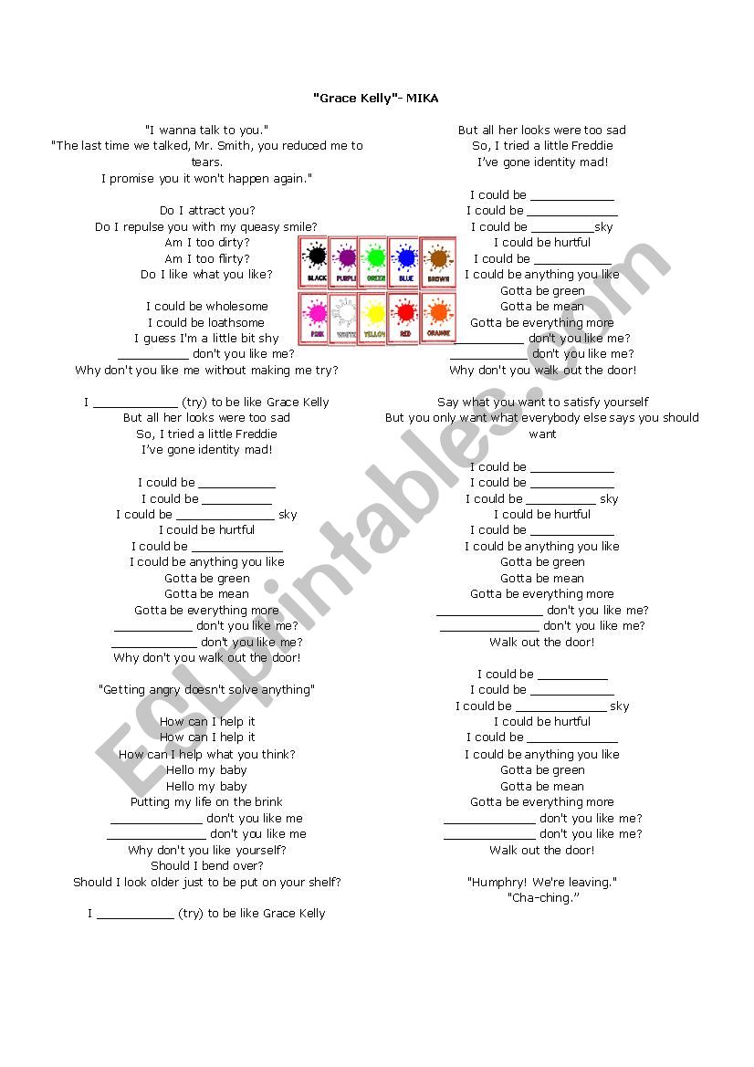 Grace Kelly - MIKA worksheet