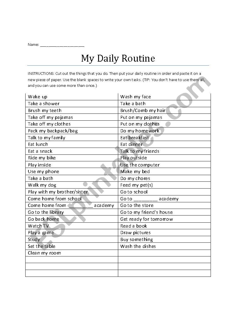 My Daily Routine worksheet