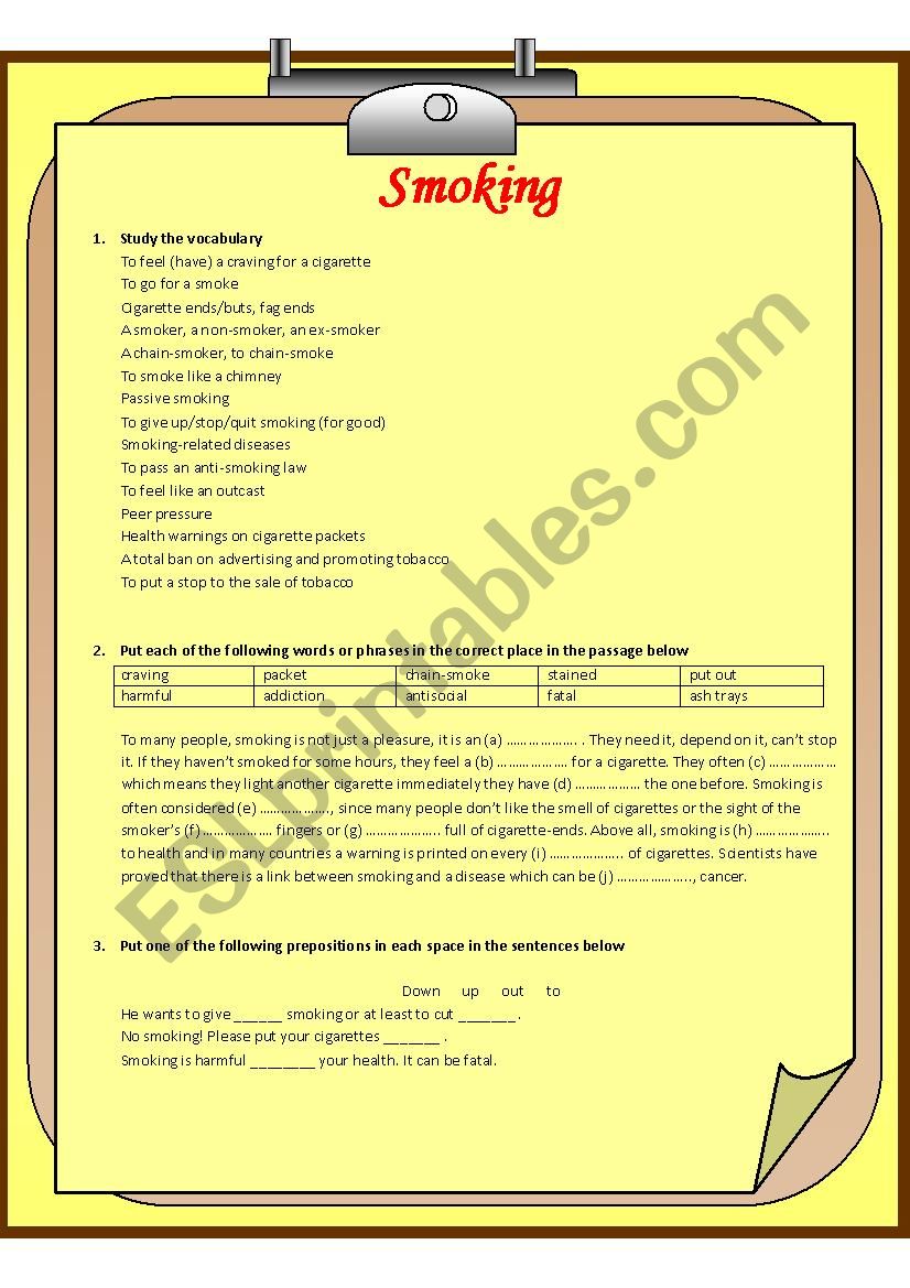 Smoking worksheet