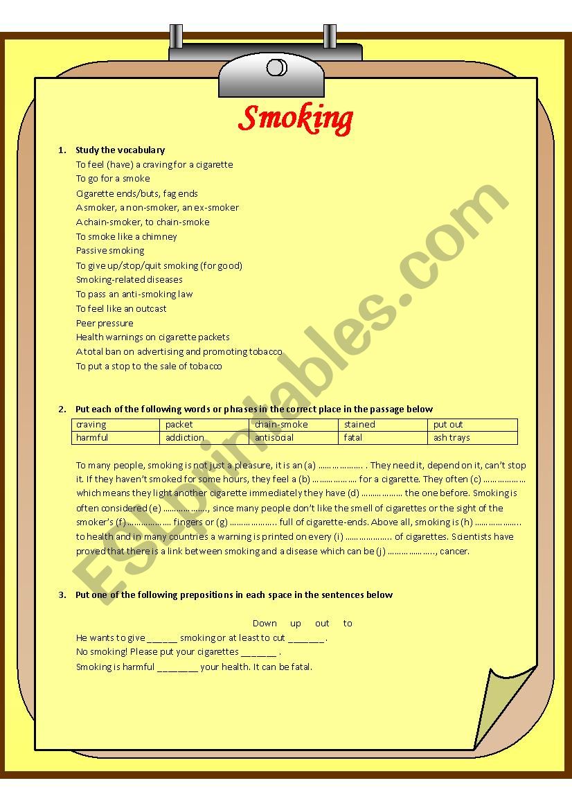 Smoking worksheet