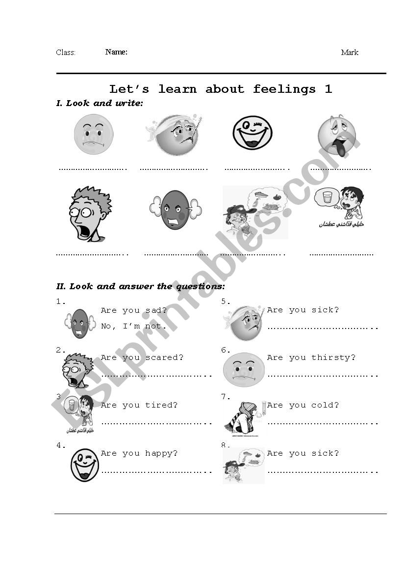 lets learn about feelings worksheet