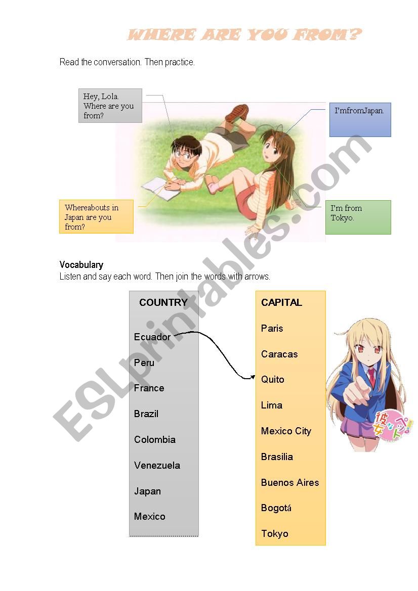 where are you from? worksheet