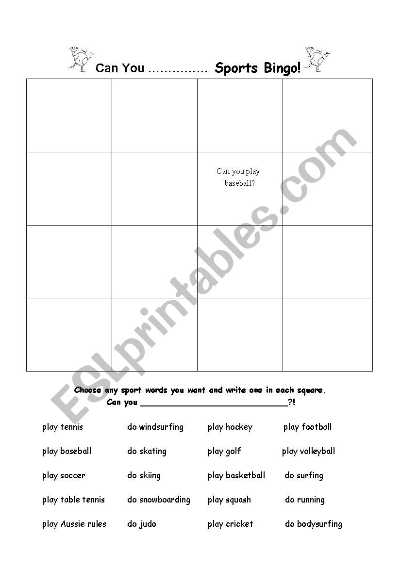 Can you play .......... /do.......... Sports Bingo