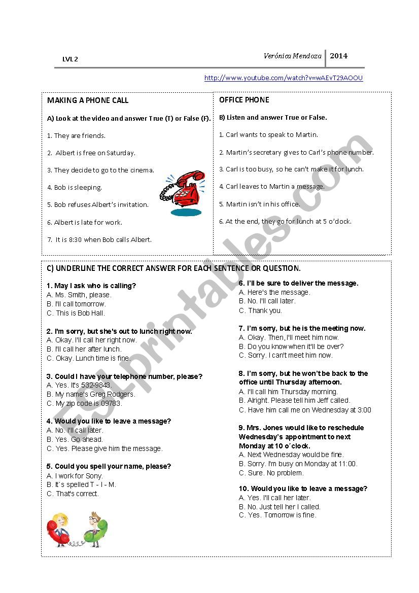 Making a phone call worksheet