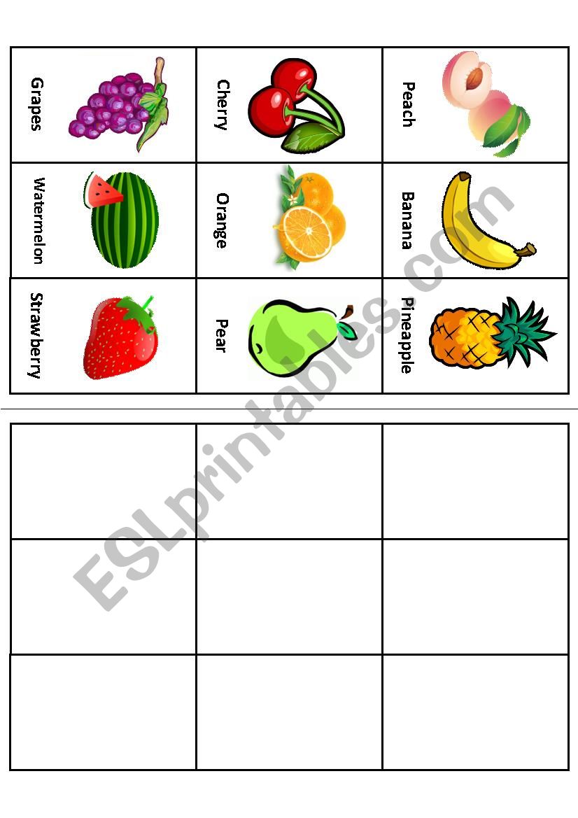 Bingo (fruits) worksheet
