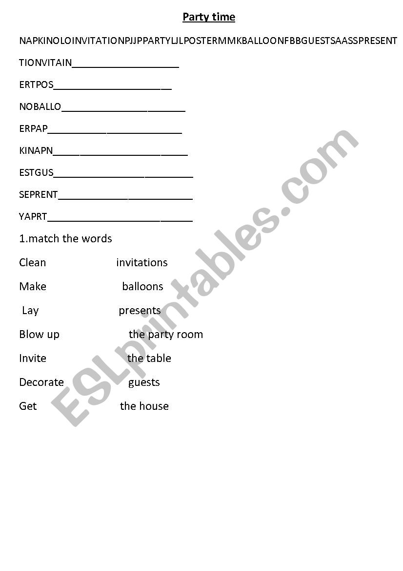 party time worksheet