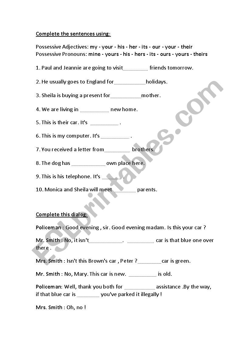 POSSESSIVE EXERCISES worksheet