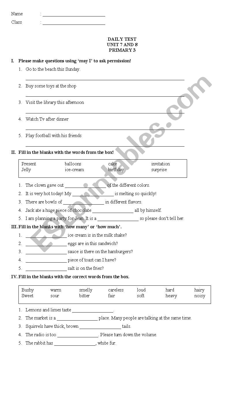 daily test worksheet