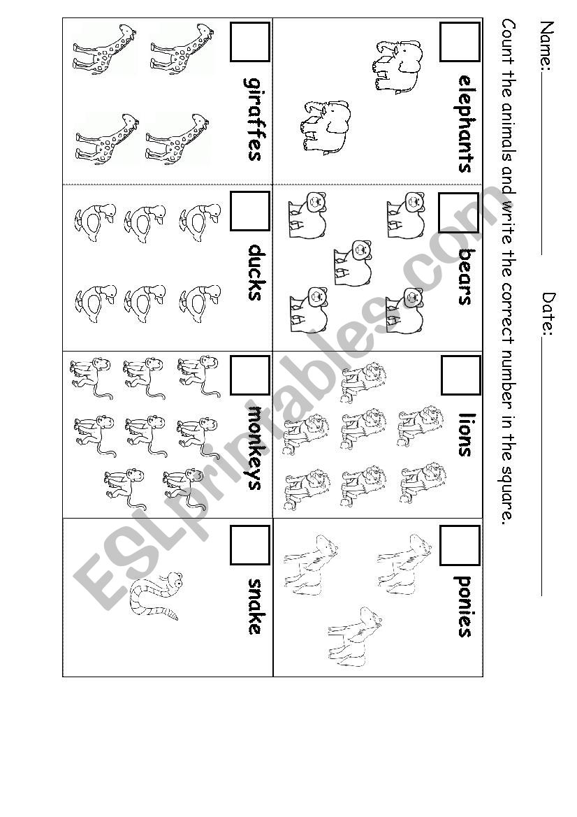 Counting animals worksheet