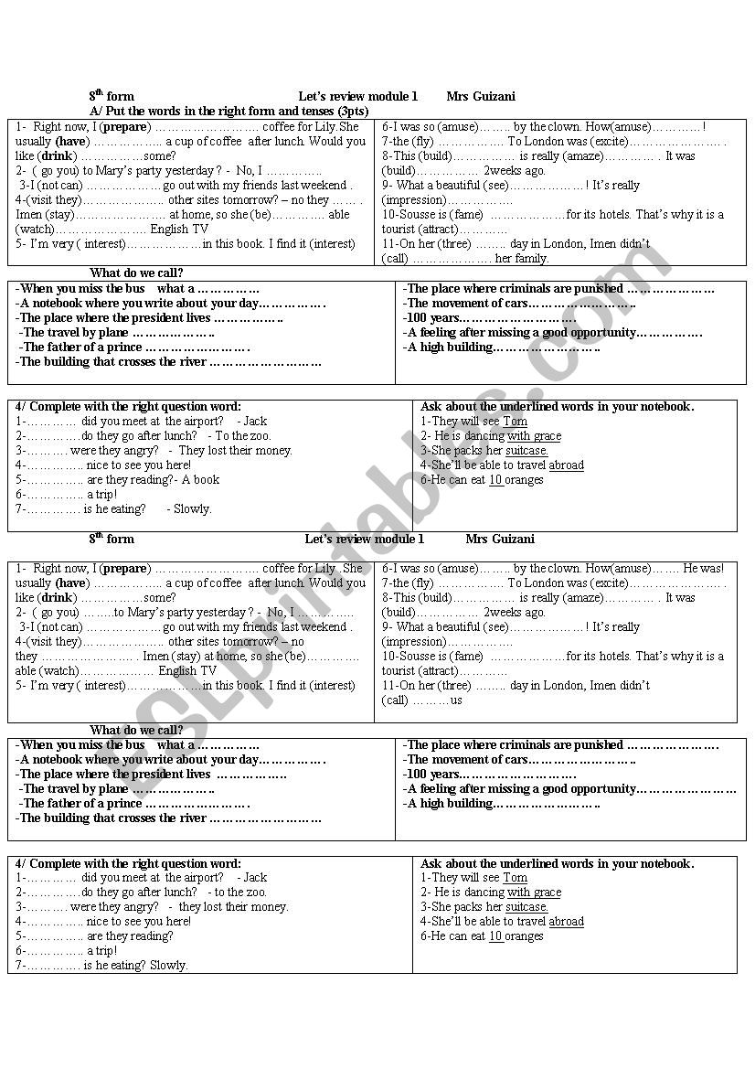 lets review module I     8th form Tunisian program