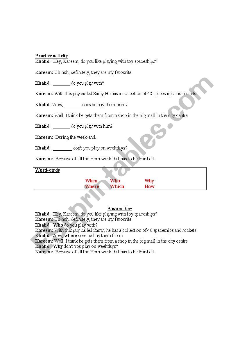 wh practice  worksheet