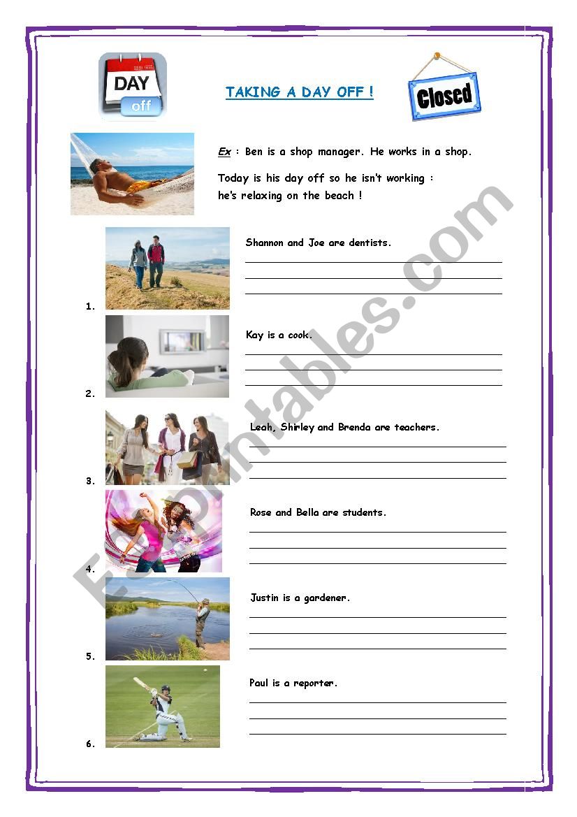 Taking a day off ! worksheet