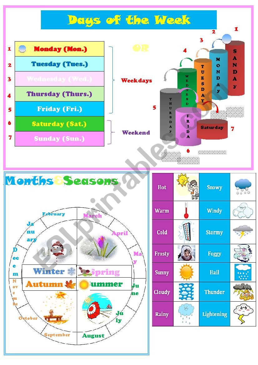 Days-Months-Seasons-Weather worksheet