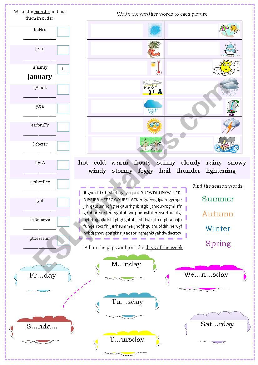 Days-Months-Seasons-Weather 2 worksheet