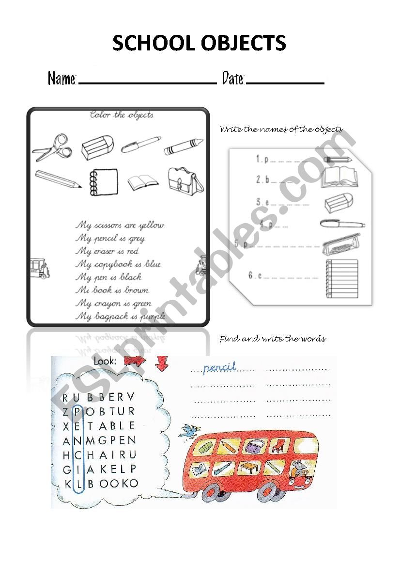 School Objects worksheet