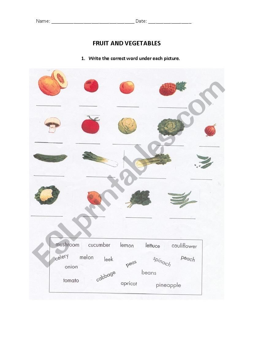 Fruit and vegetables  worksheet