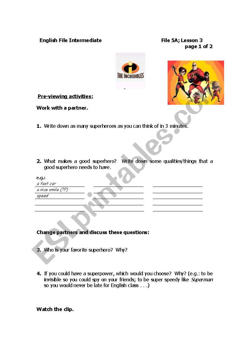 The Incredibles worksheet