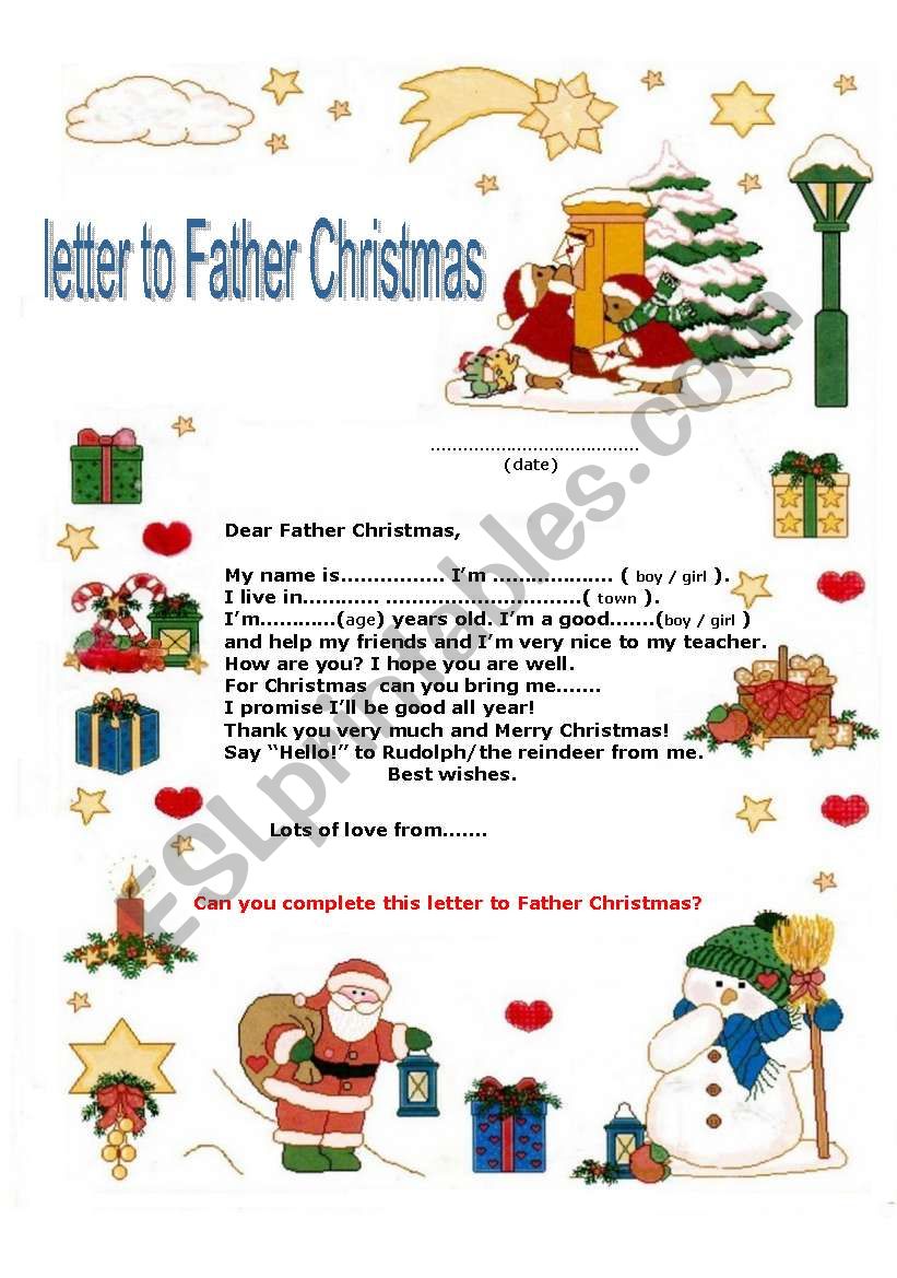 A letter to Father Christmas worksheet