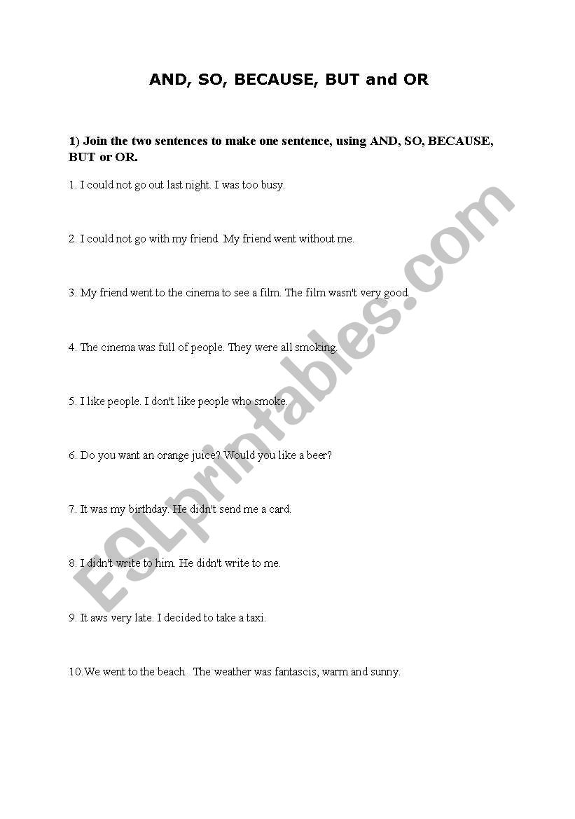 linking words elementary worksheet