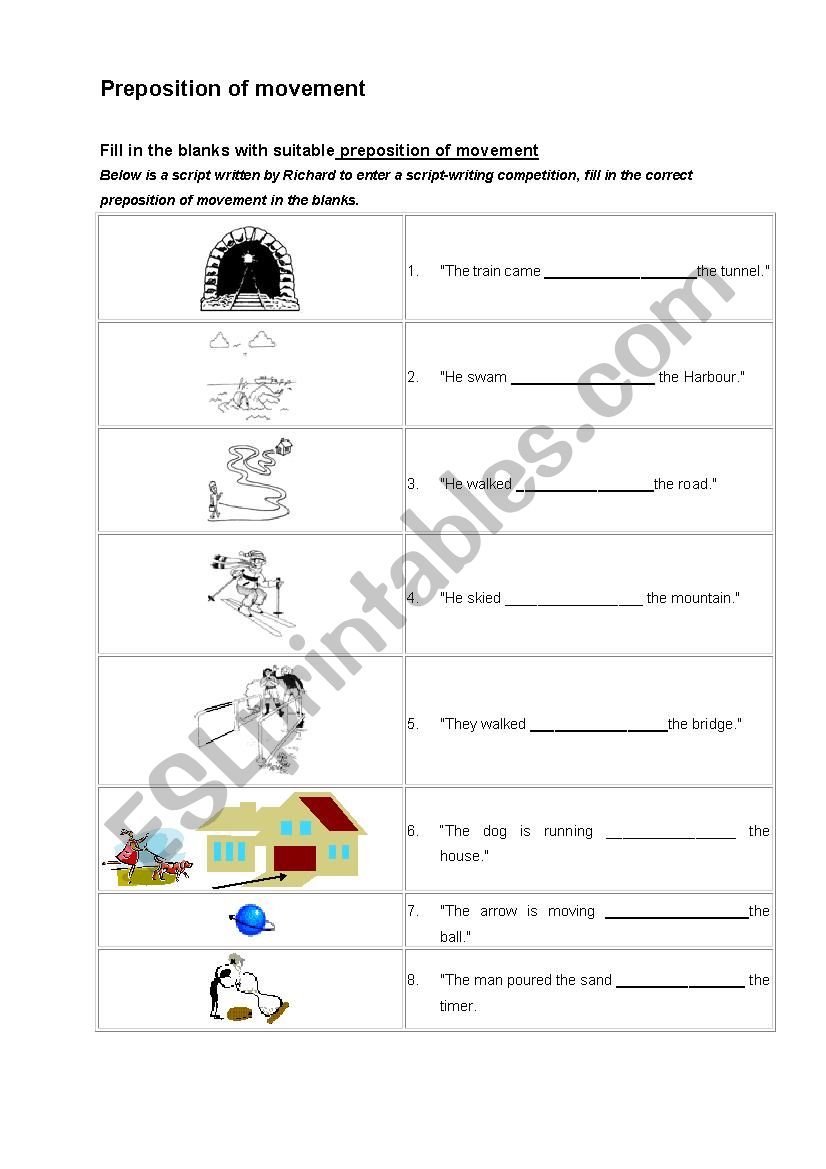 Preposition of movement worksheet